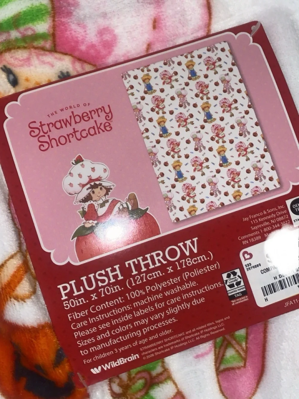 Strawberry Shortcake Plush Throw Blanket - Pink & White Halloween Print